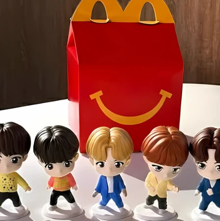 7 personagens da banda BTS da coleção de bonecos TinyTAN do Mc Donald's.
